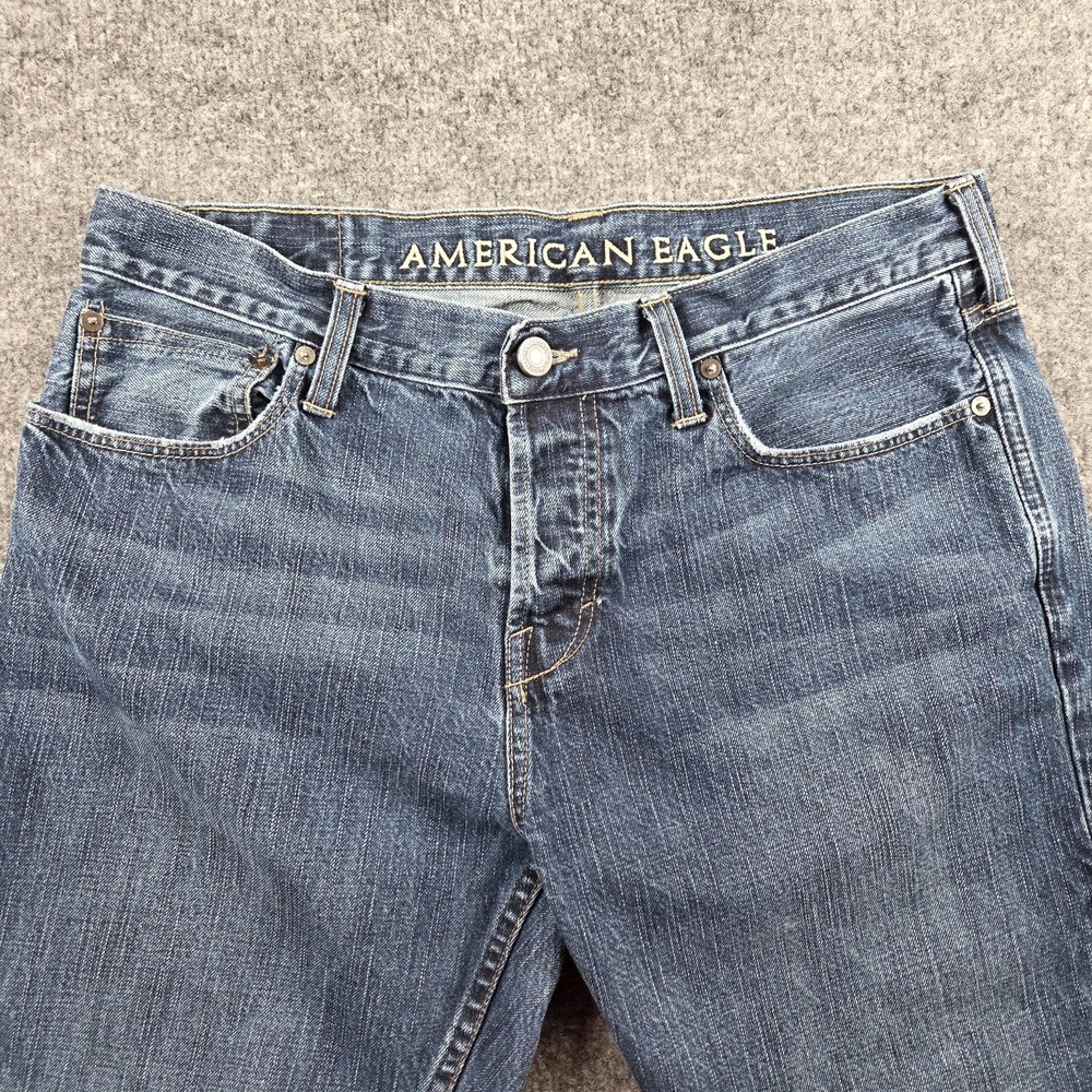 American Eagle Jeans Men 34x34 Straight Medium Wash Blue Denim Button Fly - Picture 9 of 16